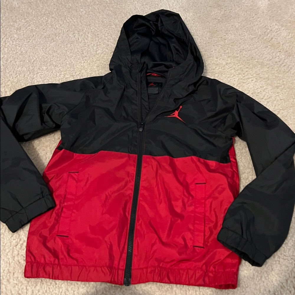 Jordan Boys Black and Red Hooded Windbreaker